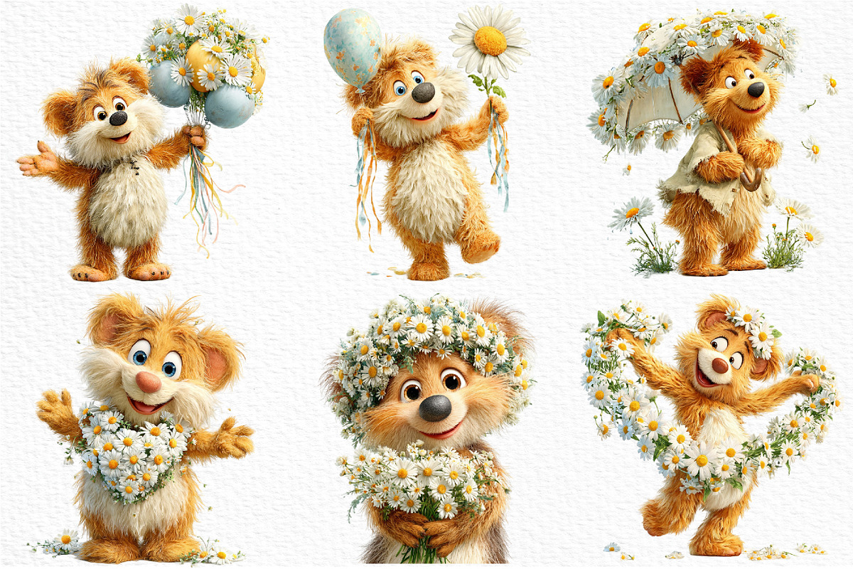 Whimsical Daisy Teddy Bear Clipart, a Seasonal Illustration by Craft Nest (Photo 5 of 12)