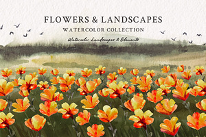 Watercolor Flowers & Landscapes, an Object Illustration by Yorda Studio
