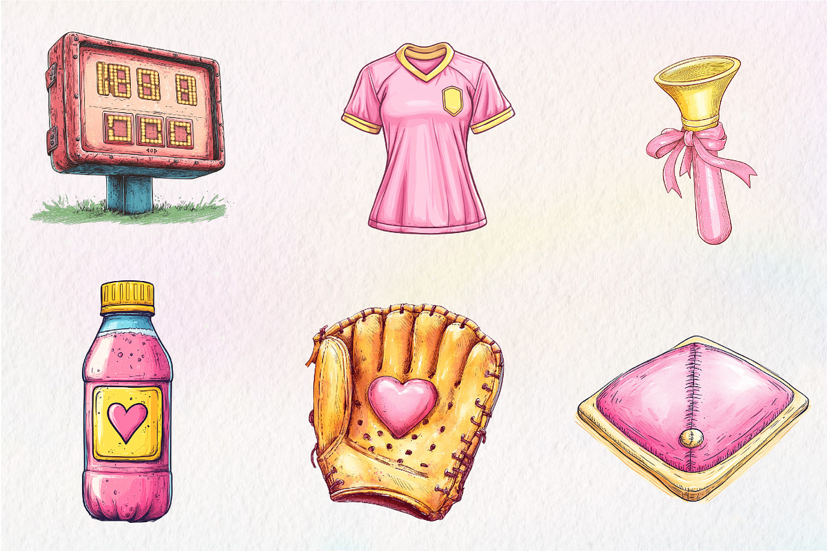 Retro Girly Baseball Clipart, an Illustration by CreationArt (Photo 3 of 5)