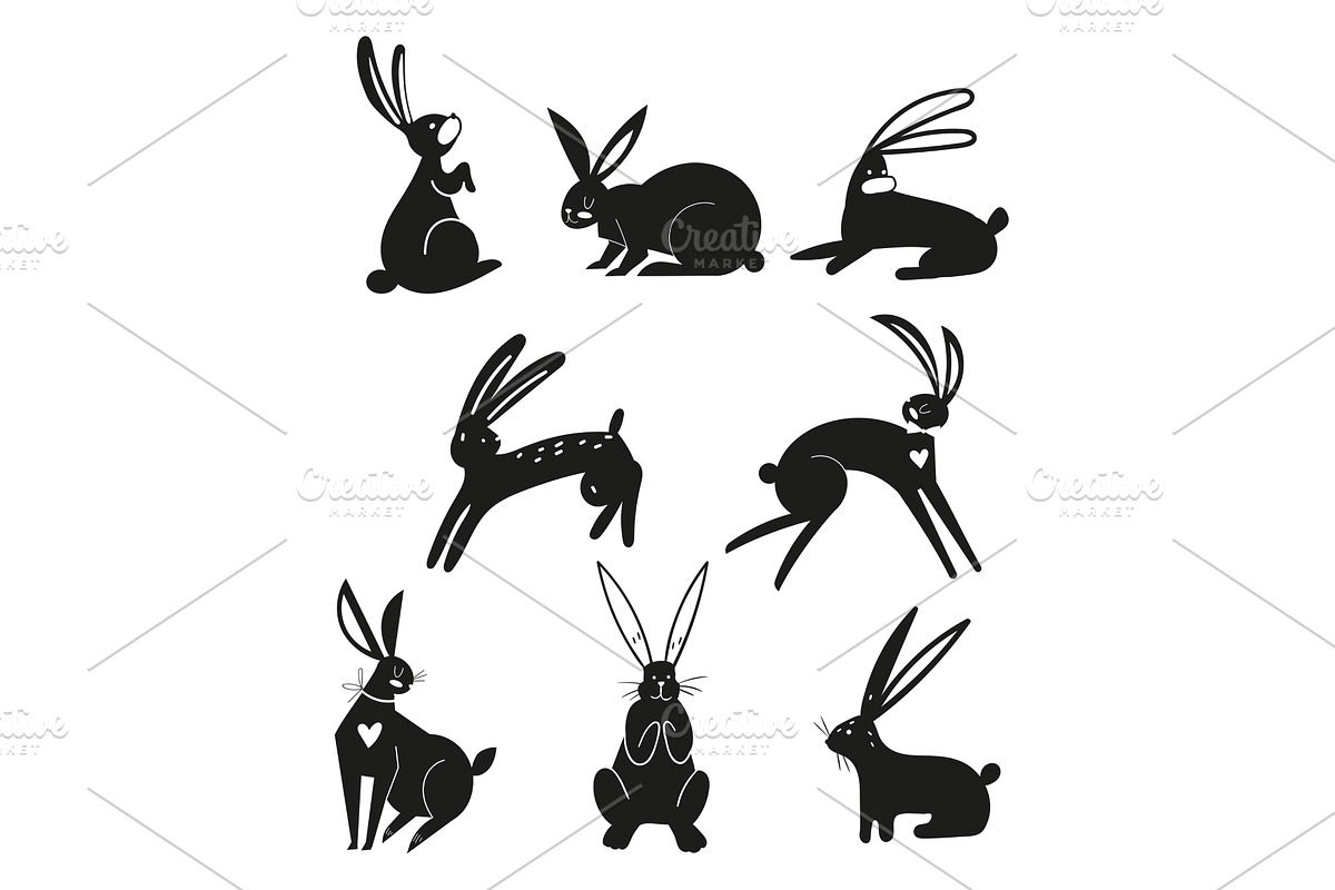 Silhouettes of black rabbits, an Animal Illustration by Riots Brush