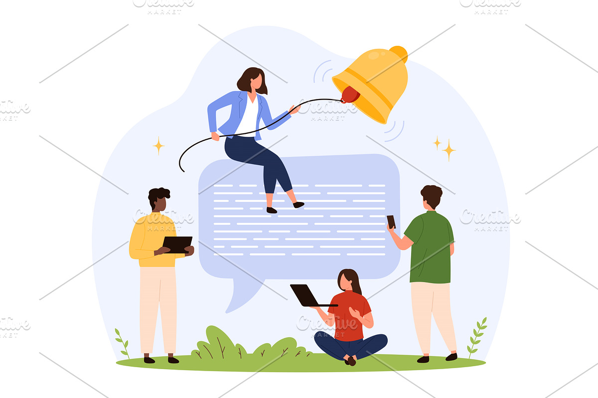 Teamwork Notification and Messaging, a Technology Illustration by Flashvector