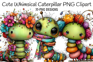 Cute Whimsical Caterpillar PNG Clipa, an Illustration by Daily.Designs