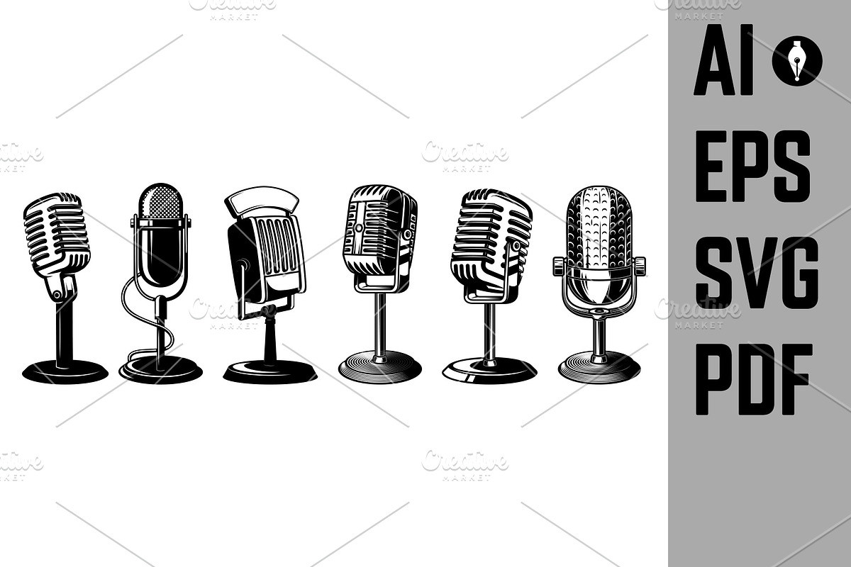 Illustrations of retro microphones, a Branding & Logo Template by Vectorhight