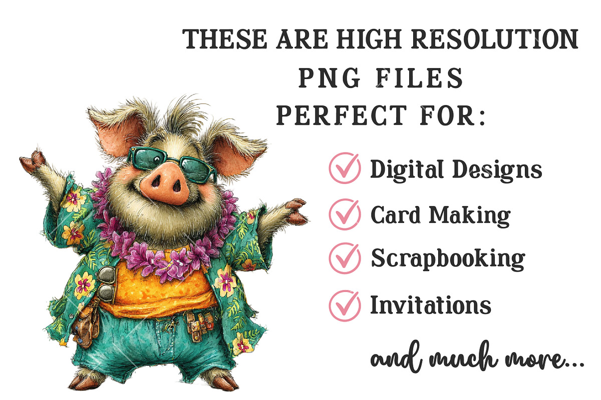 Whimsical Summer Pig Clipart, an Illustration by OK Design (Photo 6 of 6)