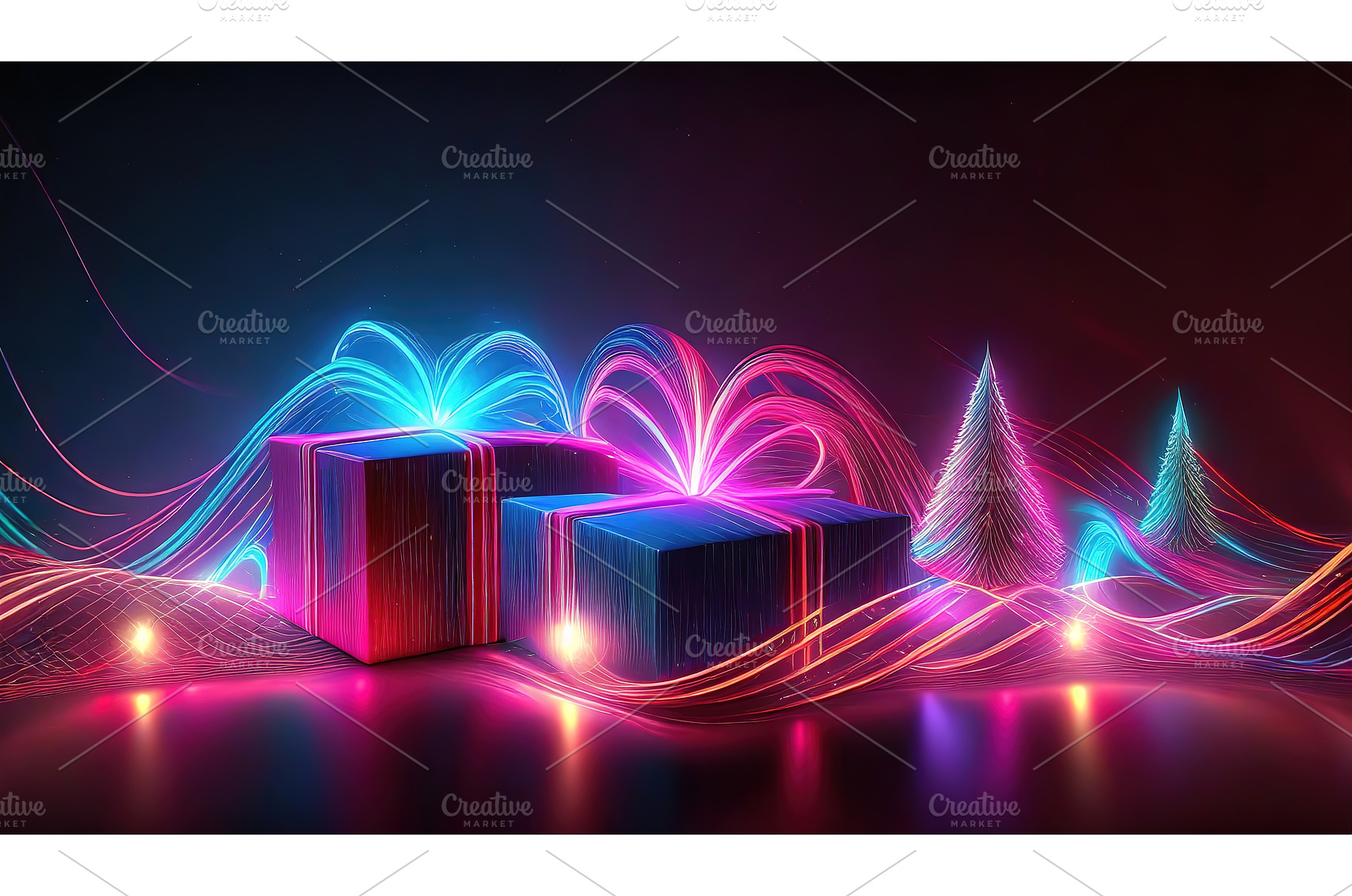 Neon-colored presents with glowing, a Holiday Photo by Igor Tichonow