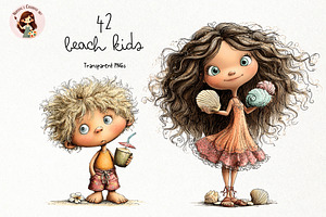 Beach Kids Watercolor Clipart PNG, a Seasonal Illustration by Nicolle's Colorful Art