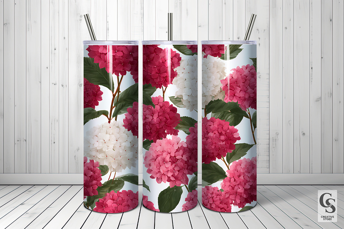 Pink & White Hydrangea Flower Papers, a Pattern Graphic by Creative Store (Photo 3 of 5)