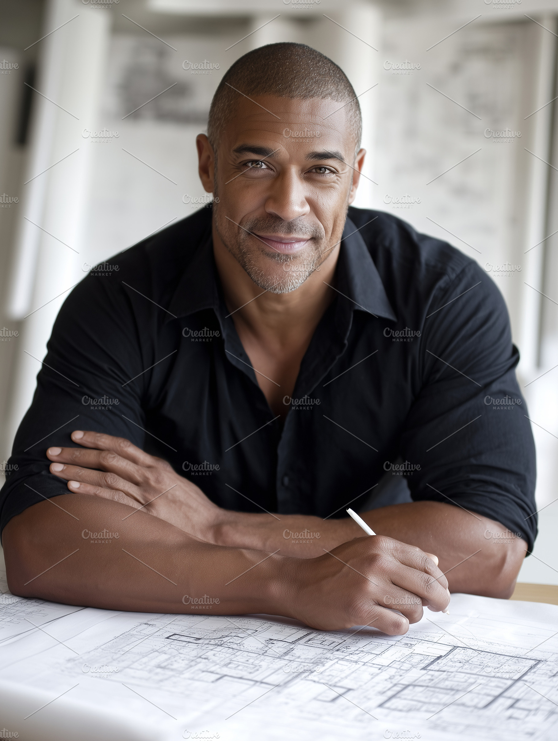 Confident black architect reviewing, a Business Photo by MistyDay