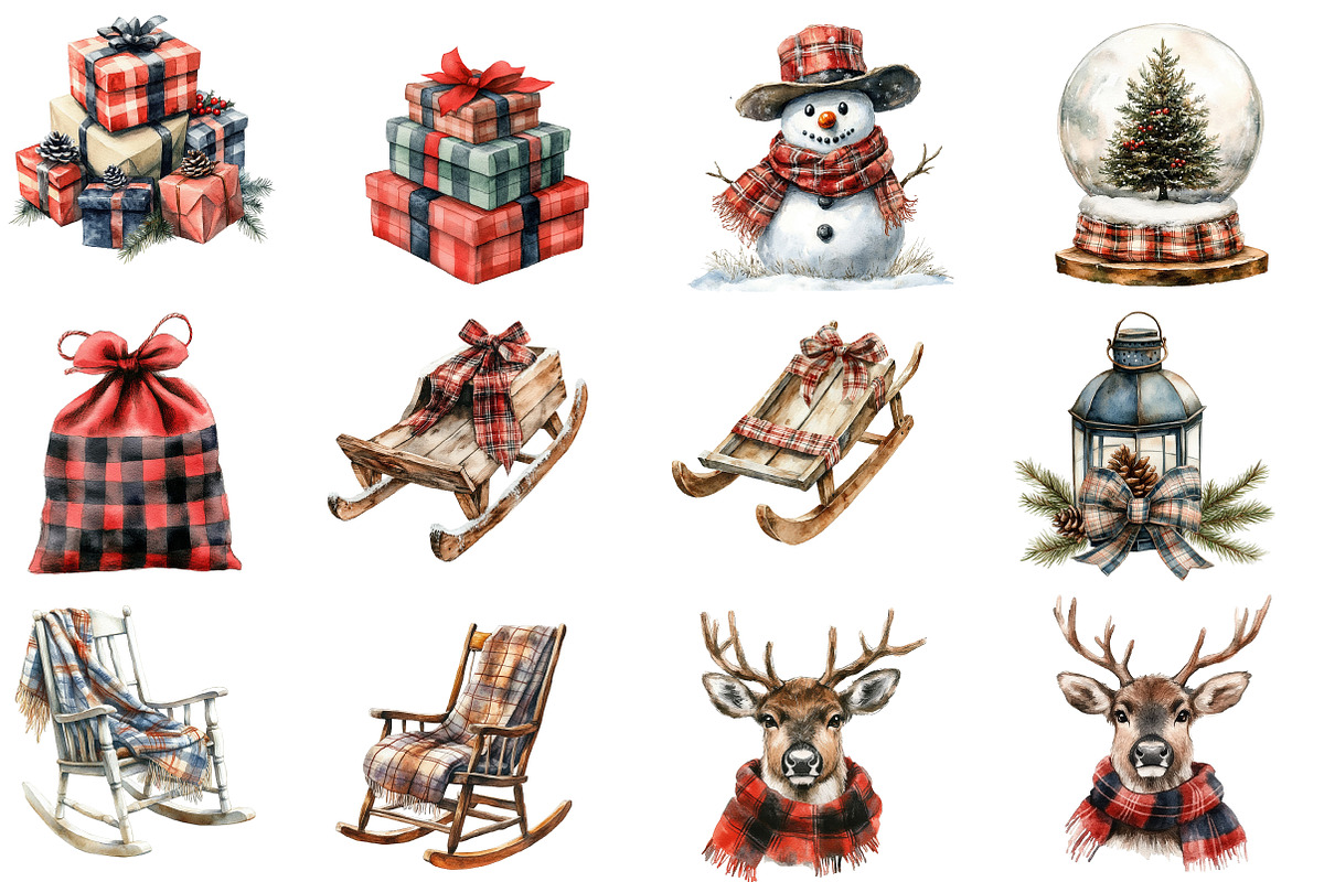 Buffalo Plaid Christmas Clipart, an Illustration by Designworld (Photo 2 of 6)