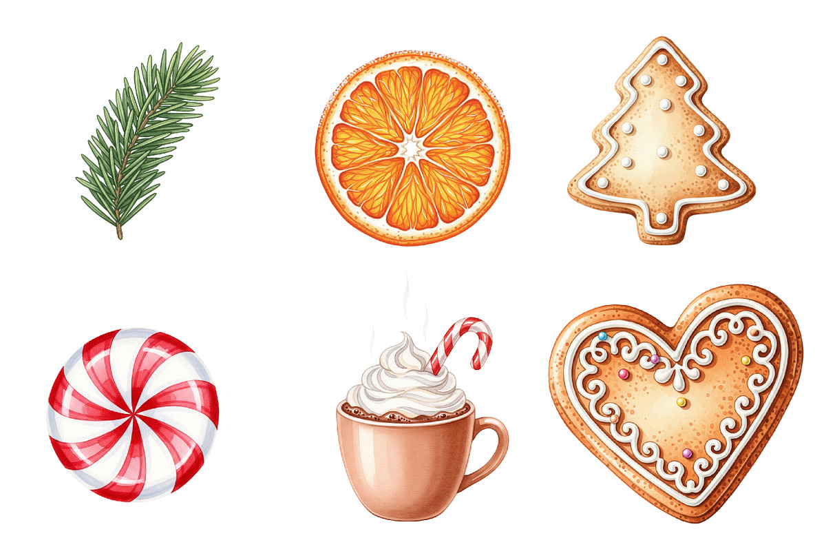 Christmas Sweets Watercolor Clipart, an Illustration by SinaCreation (Photo 3 of 7)