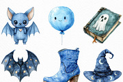 Watercolor Blue Patchwork Halloween, an Illustration by Craft Nest (Thumbnail 4 of 6)