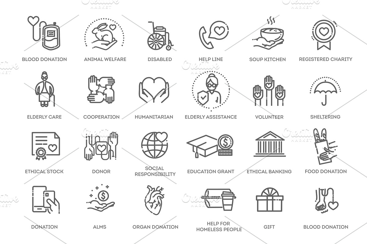Set of Charity line icons, an Outline Icon by Tettygreen (Photo 2 of 2)