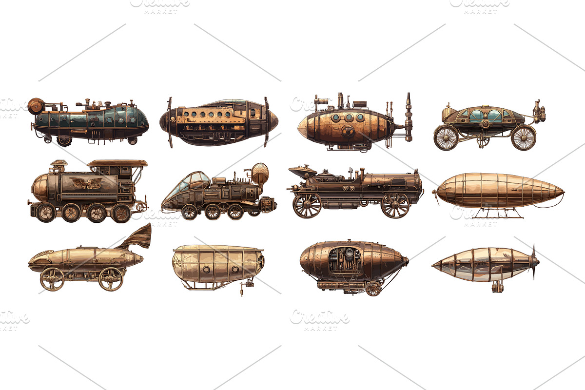 Vintage steampunk transports cartoon, an Object Illustration by Valerie Bodnar
