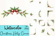 Christmas Holly Corner Clipart, an Illustration by CrexoraLab (Thumbnail 1 of 5)