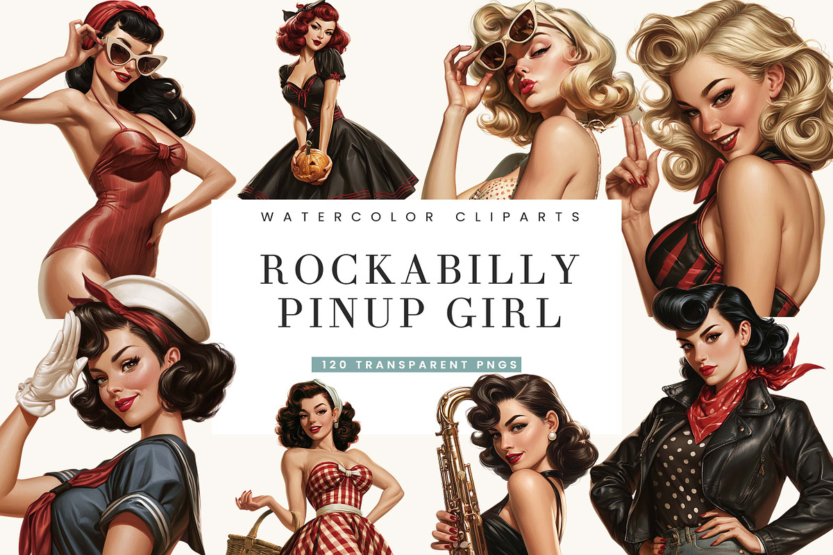 Rockabilly Pin Up Girl Clipart, a Person Illustration by BusyDaydesign (Photo 1 of 9)
