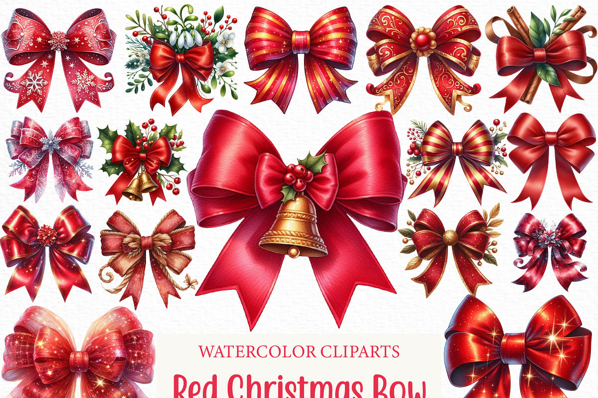 Red Christmas Bow Clipart, an Illustration by Craft Nest (Photo 1 of 6)