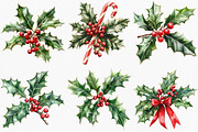 Watercolor Holly & Berries Clipart, an Illustration by Canvas Craft (Thumbnail 3 of 8)