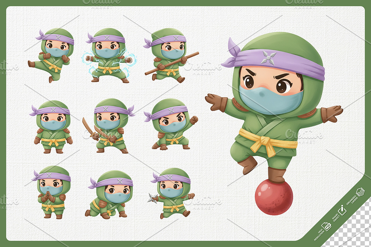 Kawaii Ninja Kid Cute Character, a Person Illustration by Gohsantosa (Photo 3 of 4)