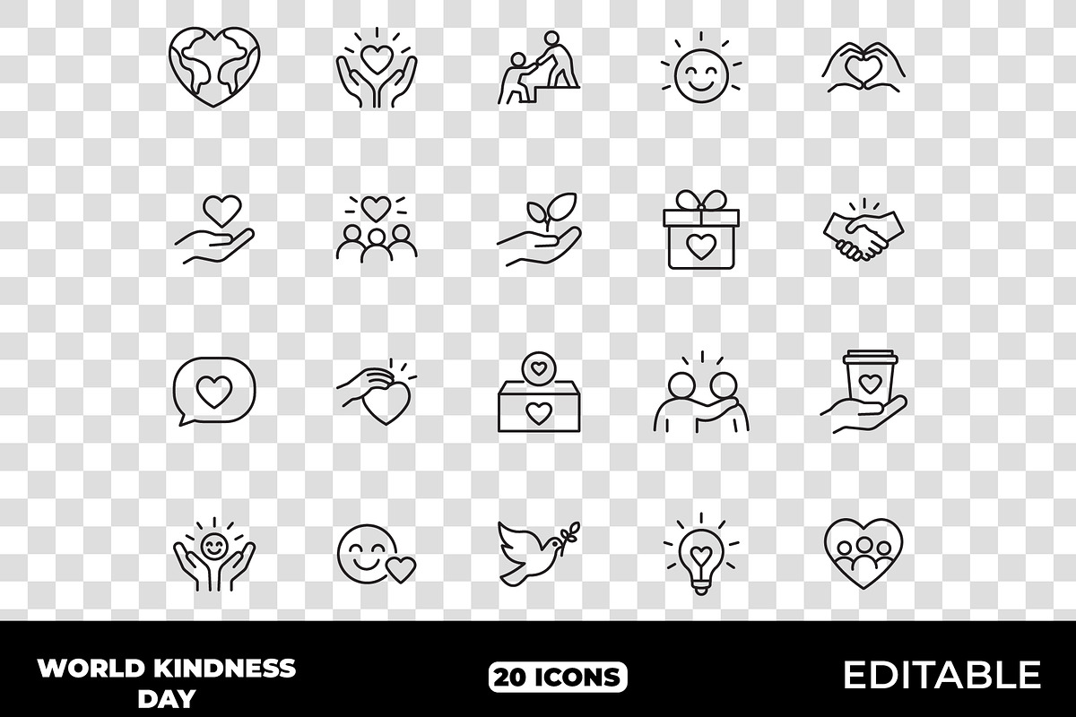 World Kindness Day Outline Icons, an Outline Icon by Unique Design Team (Photo 1 of 3)