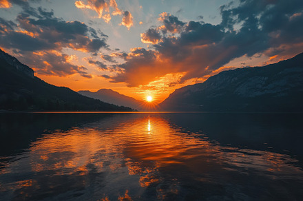Stunning summer sunset over a serene, a Photo by Iftikhar Alam