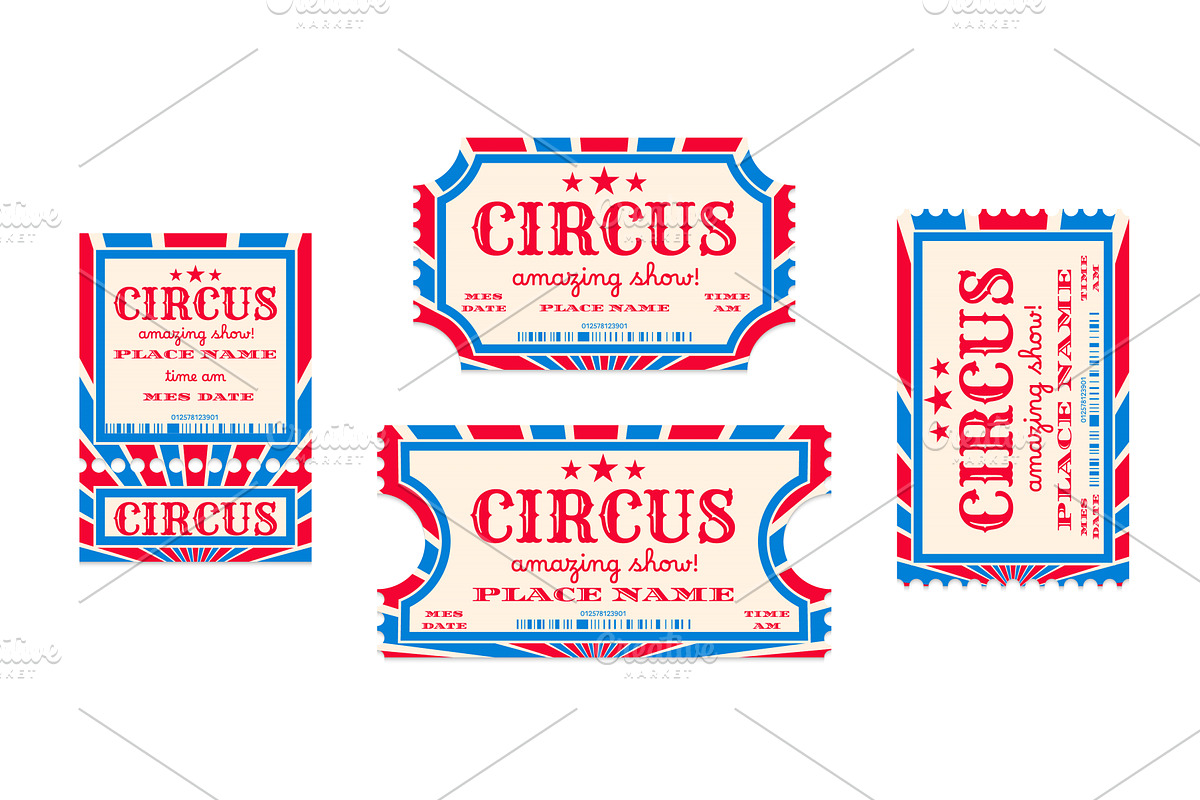 Vintage circus tickets with red blue, an Object Illustration by art PVP - market