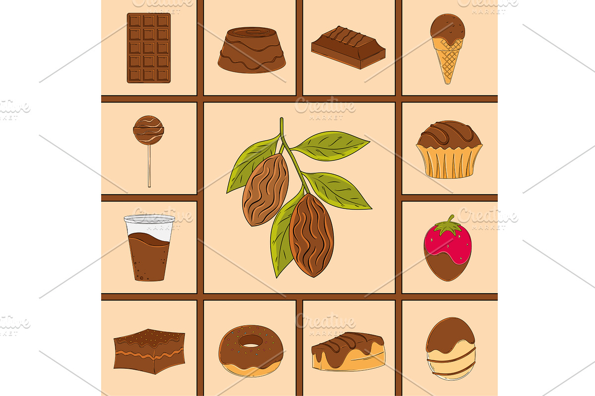 Cocoa and sweets tile set. Vector, a Food Illustration by studioDK