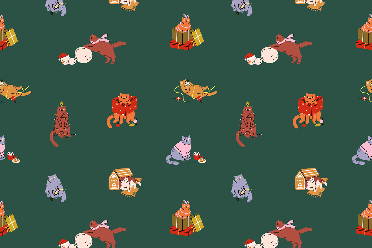 Christmas cats seamless patterns, a Pattern Graphic by Good Studio (Photo 8 of 18)