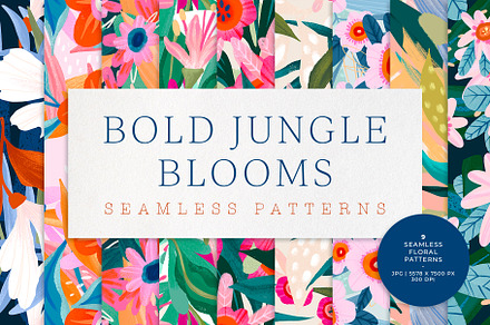 Bold Jungle Blooms Seamless Patterns, a Decorative Illustration by Ramona Schratt