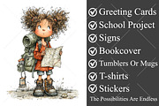 Whimsical Traveler Girl Clipart PNG, a Seasonal Illustration by Canvas Craft (Thumbnail 3 of 10)