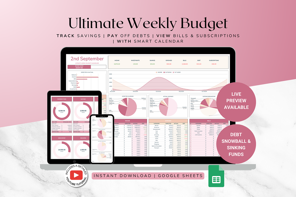 Ultimate Weekly Budget - Red, a Templates & Theme by The Creative Plans co (Photo 1 of 10)