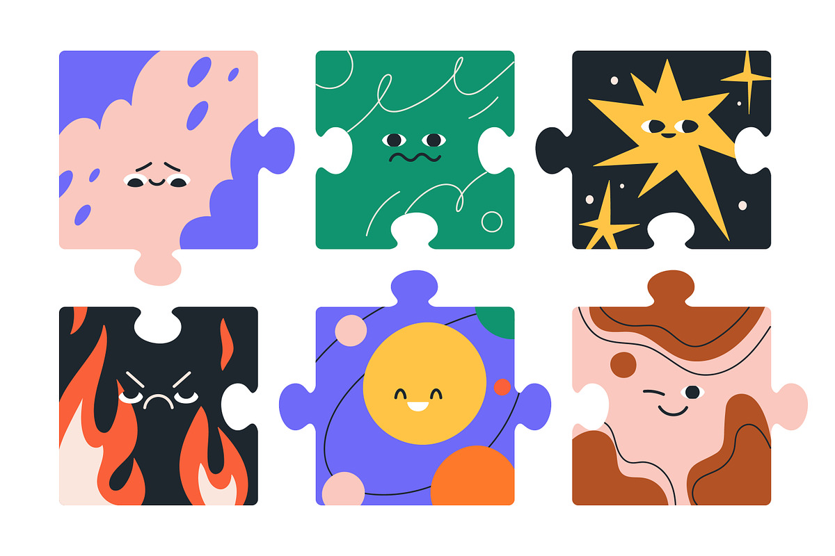 Funny puzzle characters with faces, an Object Illustration by Good Studio (Photo 2 of 5)