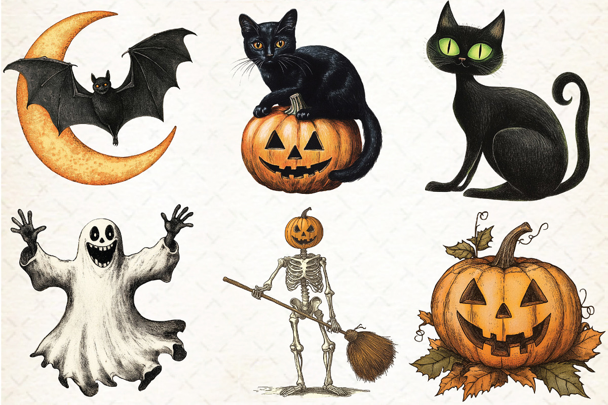 VIntage Halloween  Bundle -25 PNG, an Illustration by Libby Wishes (Photo 4 of 9)