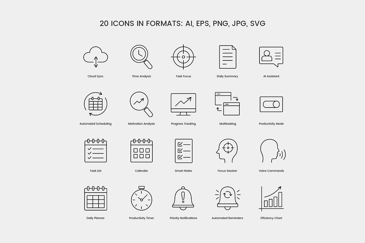 Productivity & Time Management Icons, an Outline Icon by Grand Design (Photo 2 of 3)
