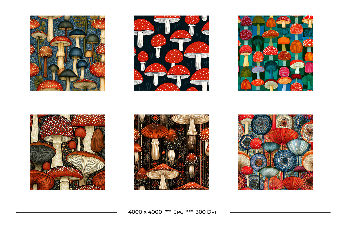 Mushroom Retro Art Patterns, a Pattern Graphic by karenfoleyphoto (Photo 9 of 13)