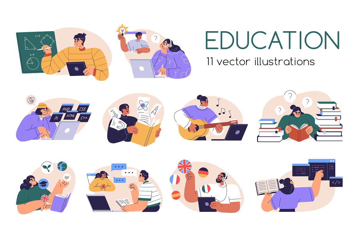 People study set. Students education, an Education Illustration by Good Studio (Photo 1 of 12)