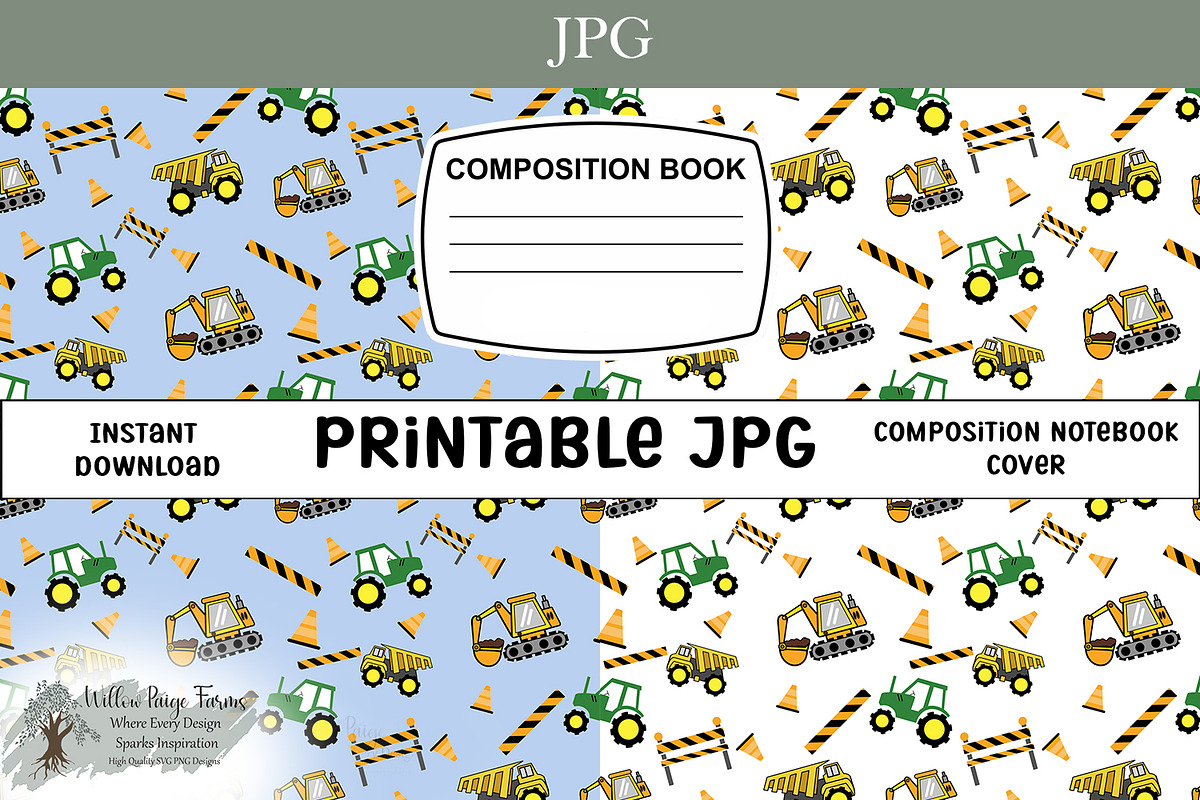 Construction Trucks Notebook Cover, an Object Illustration by Willow Paige Farms (Photo 1 of 6)