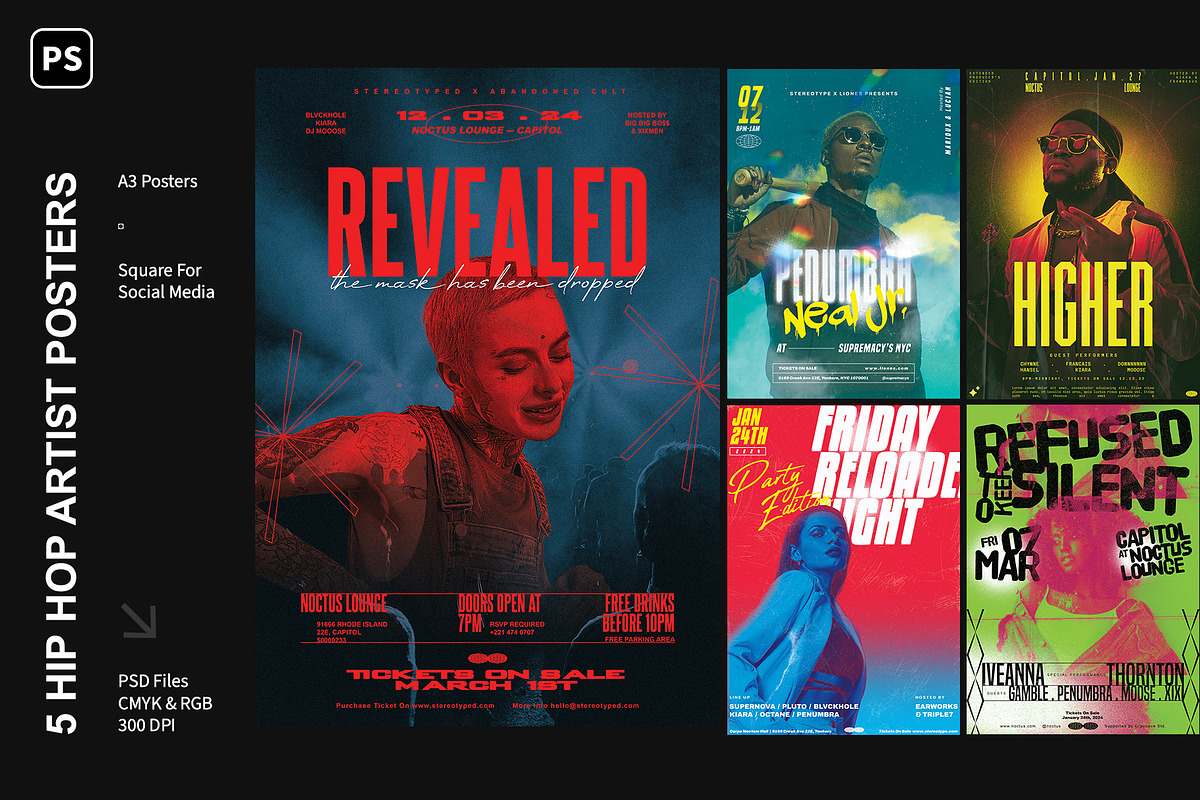 5 Hip Hop Artist Poster Templates, a Flyer Template by Bornx Design (Photo 1 of 6)
