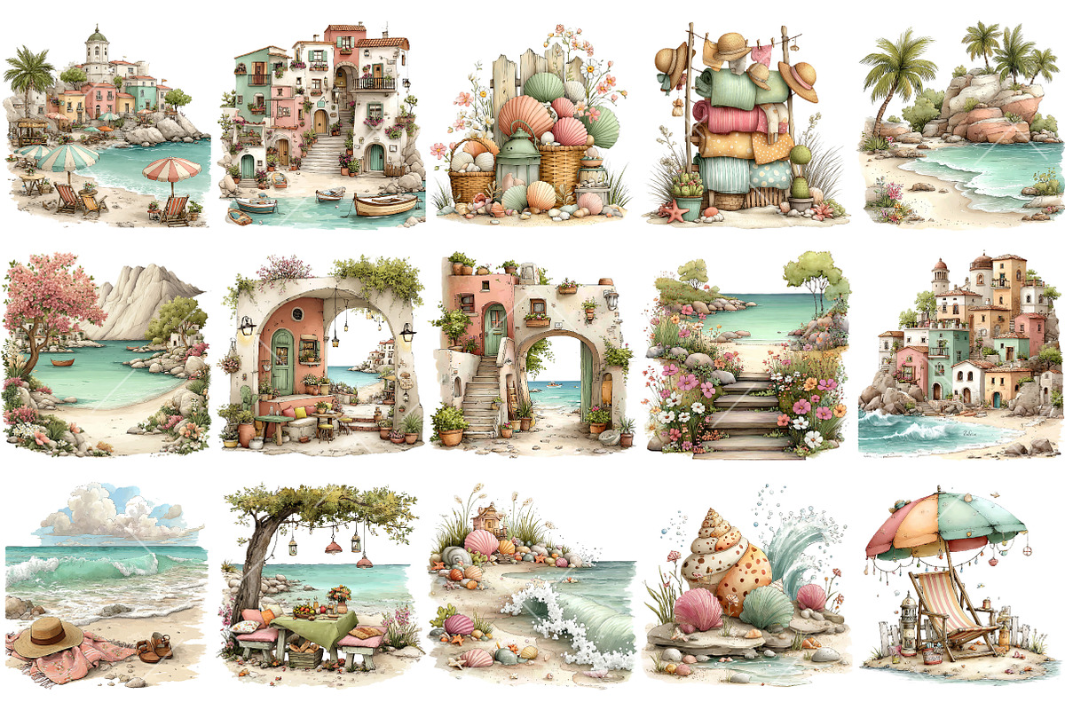 Mediterranean Summer Beach Clipart, an Illustration by OK Design (Photo 3 of 6)