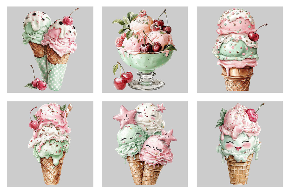 Whimsical Summer Ice-cream Clipart, an Illustration by Black Bird Studio (Photo 3 of 5)