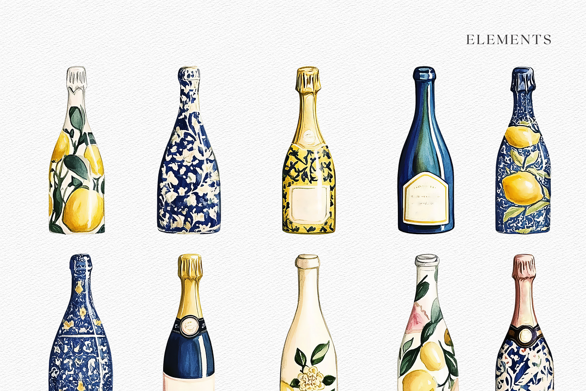 Champagne Charm -Watercolor clipart, a Decorative Illustration by ThaismotaCreativeCo (Photo 2 of 6)