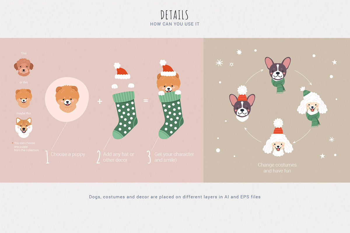 Christmas Dogs vector collection, a Decorative Illustration by 12pm-am (Photo 5 of 10)