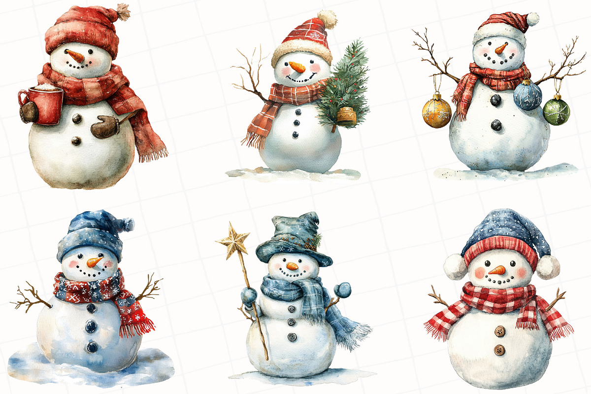 Christmas Snowman Clipart, an Illustration by OK Design (Photo 3 of 5)