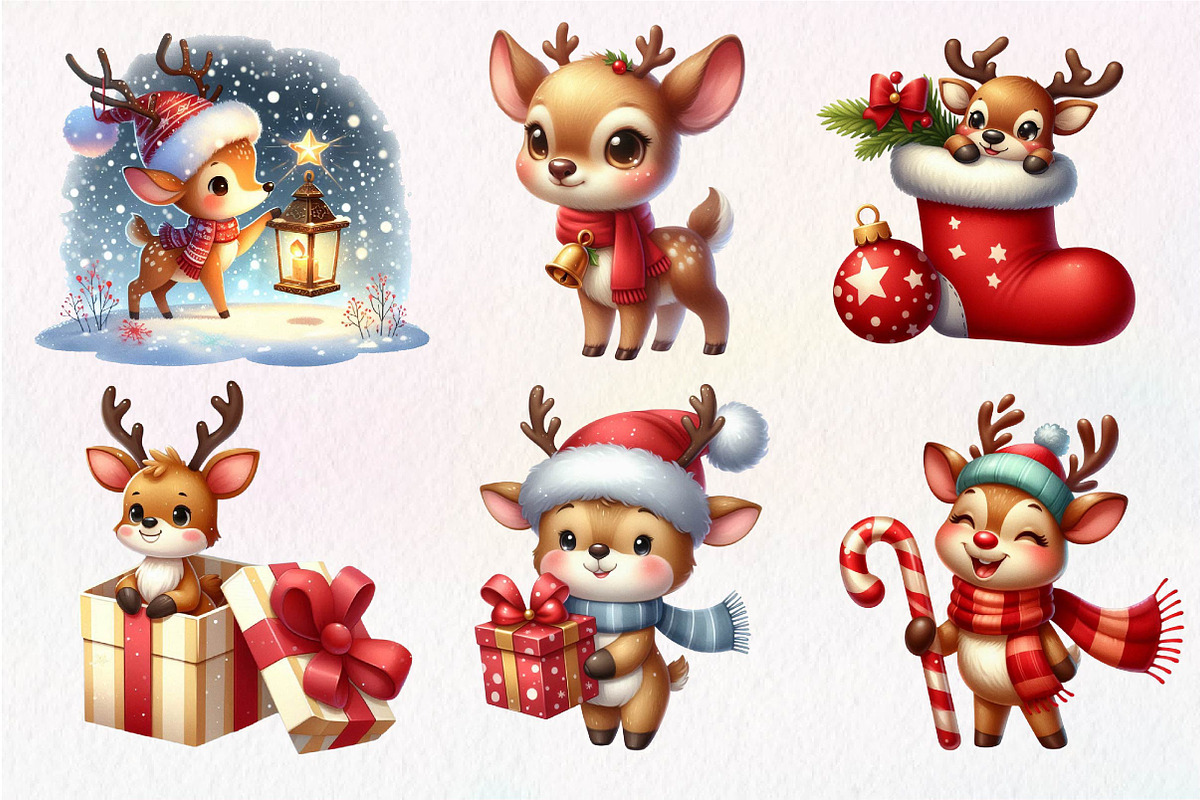 Cute Reindeer Christmas Clipart, an Illustration by Dream Creation (Photo 3 of 6)