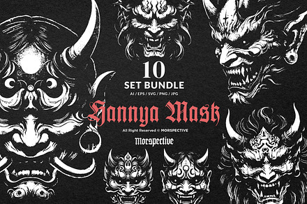 10 Bundle Dark Hannya Mask Japanese, a Person Illustration by Morspective
