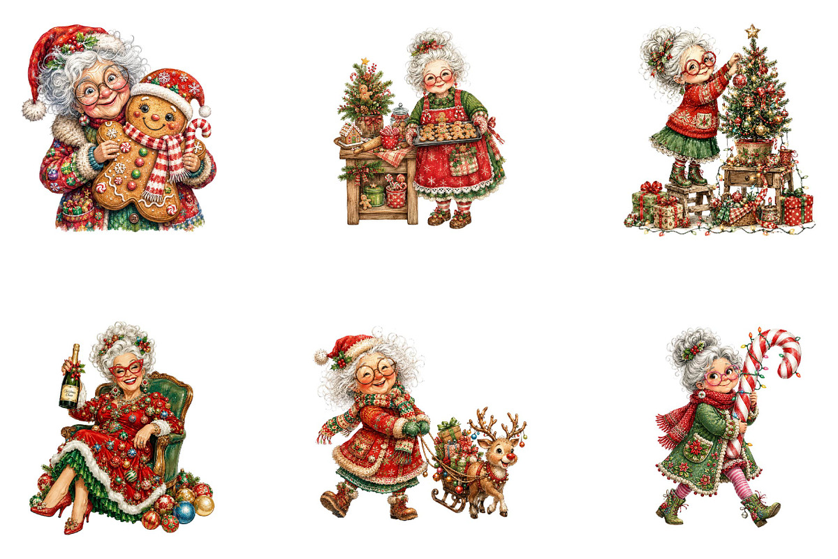 Quirky Christmas Grandma Clipart, a Seasonal Illustration by CreationArt (Photo 4 of 5)
