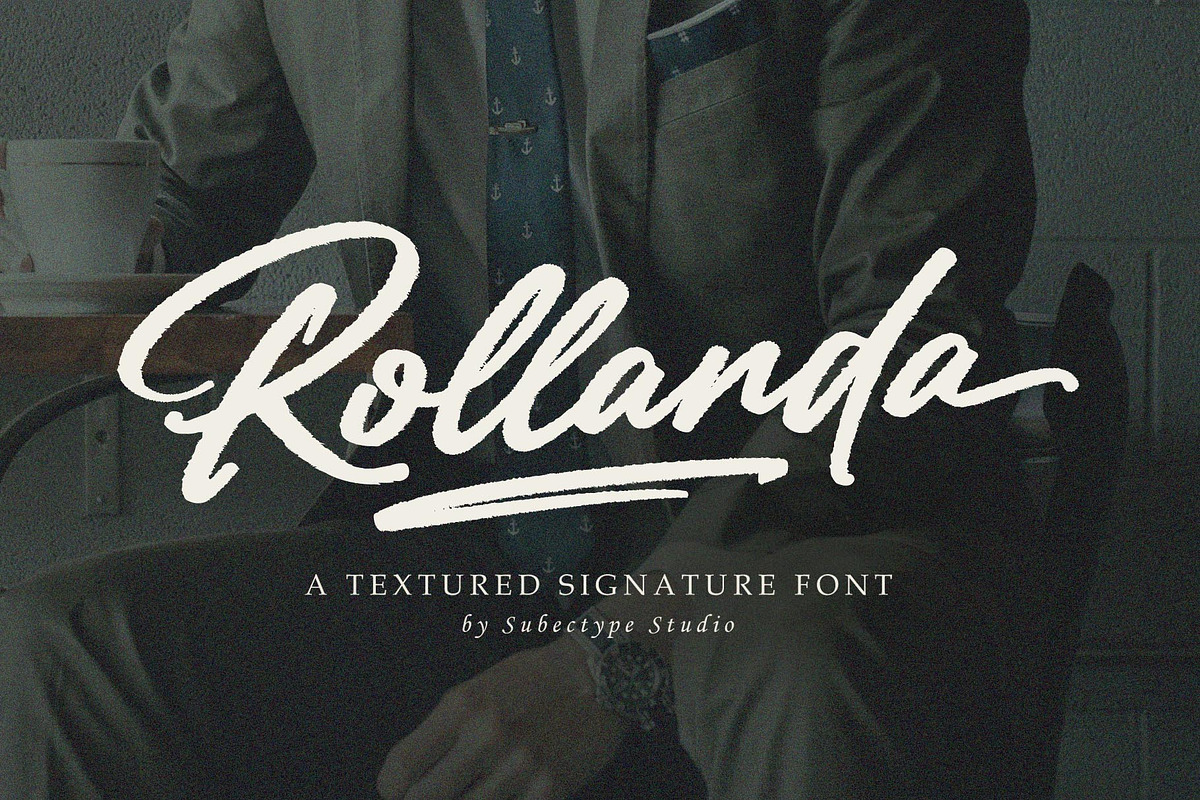 SALE! Rollanda - Textured Signature, a Script Font by Subectype Studio (Photo 1 of 10)