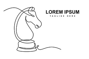 Continuous Line Art Chess Knight, a Branding & Logo Template by Saba Vector