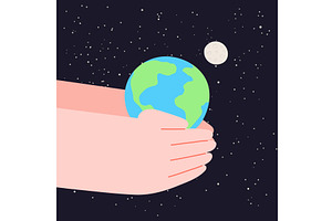 Human hands holding planet Earth on, an Illustration by sceptical cactus