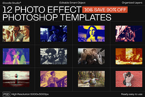 12 Photo Effect Templates, a Layer Style Add-On by iDoodle Studio
