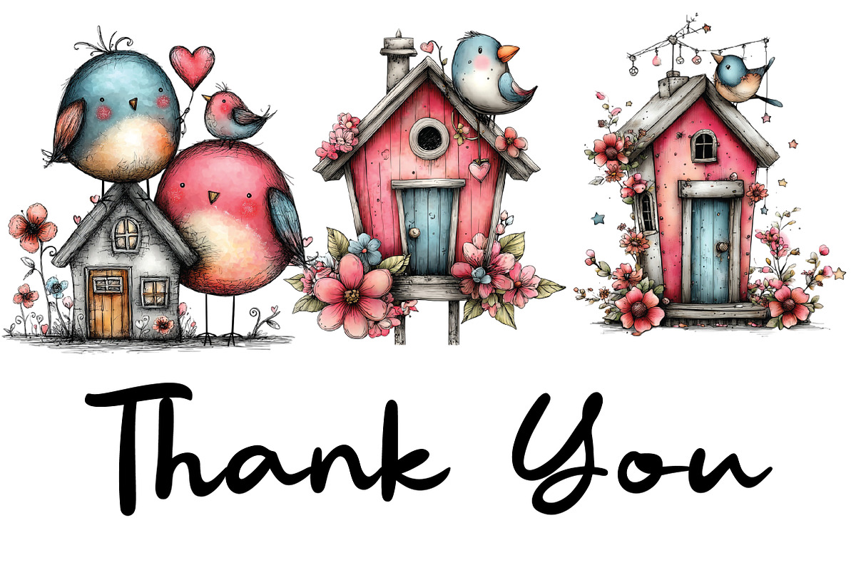 Whimsical Birds with House Clipart, an Illustration by CraftArtStudio (Photo 6 of 6)